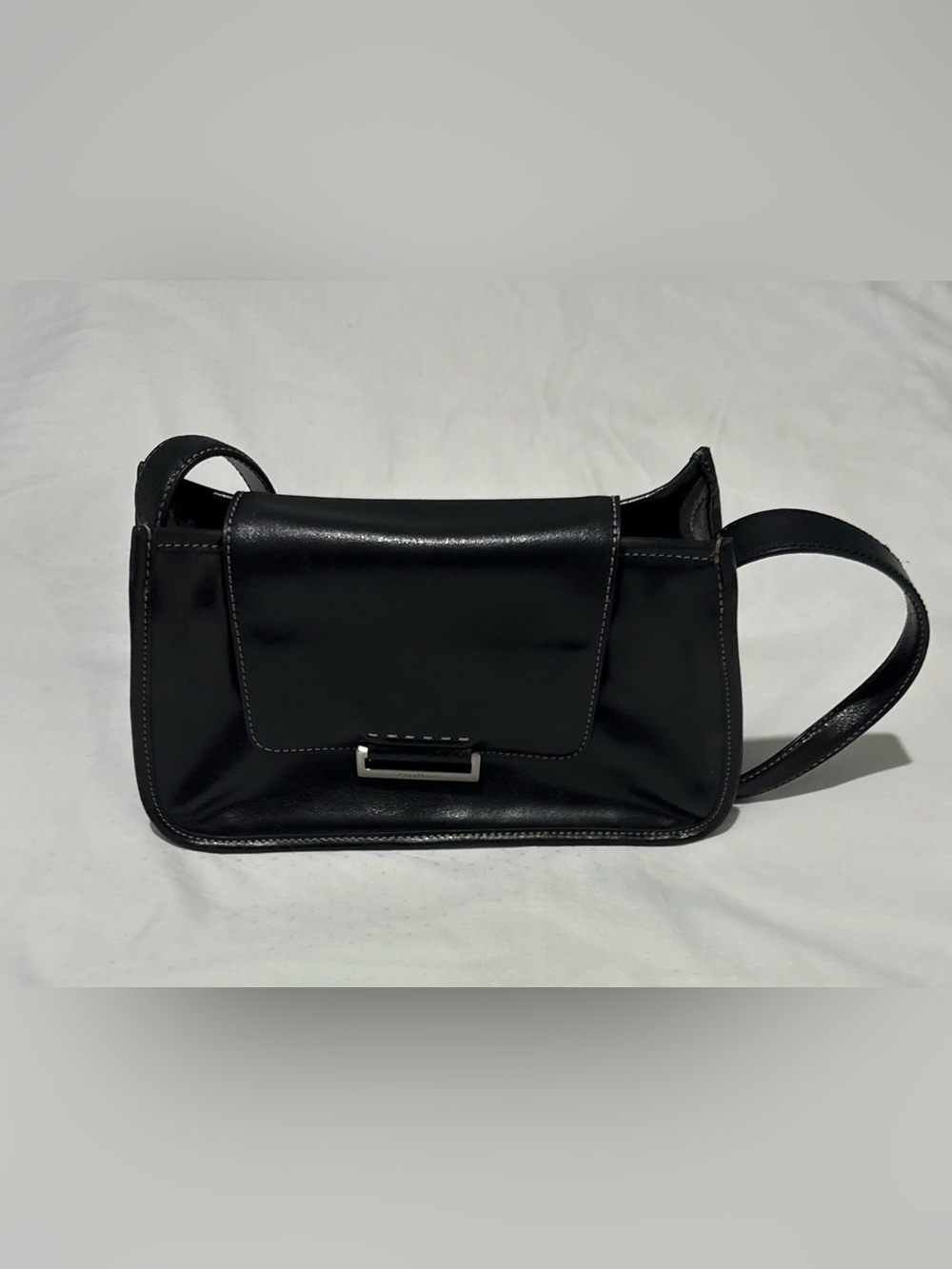 Cole Haan Black Leather Shoulder Bag with Silver Hardware